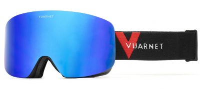 Vuarnet Wide Ski Mask VM2021 001 ha il telaio di colore nero satinato e la lente a tutto schermo esterno blu specchiato e interno grigio
